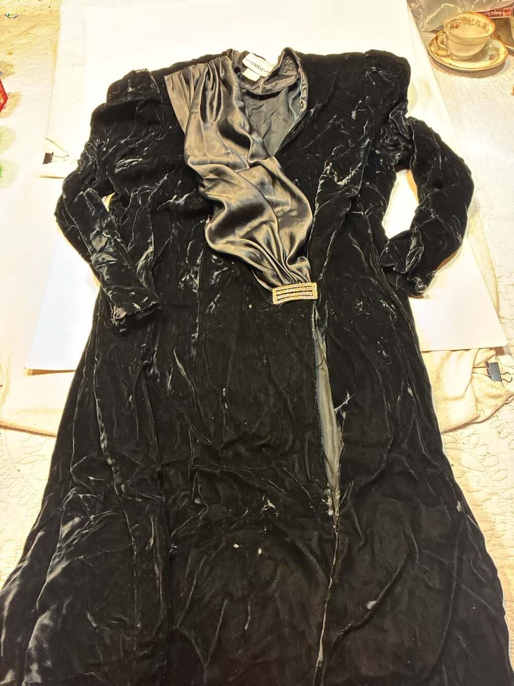 Vintage Cadaz Black Velvet Evening Coat with Rhinestone Detail